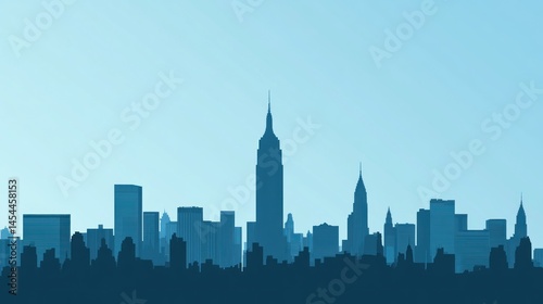 Silhouetted New York City skyline at dawn