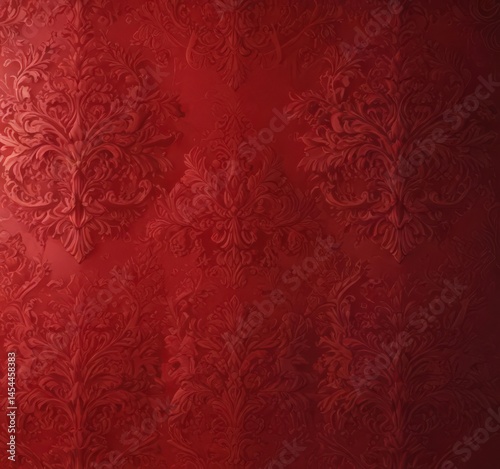 Intricate red damask wallpaper, luxurious texture , scarlet, fabric, classic