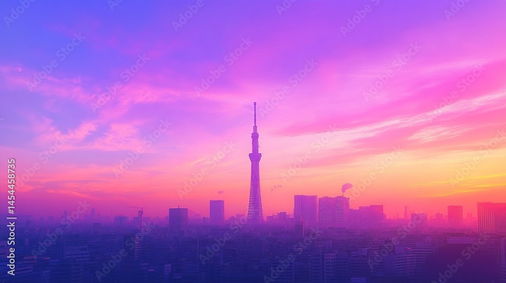 Fototapeta premium Tokyo skyline at vibrant sunrise