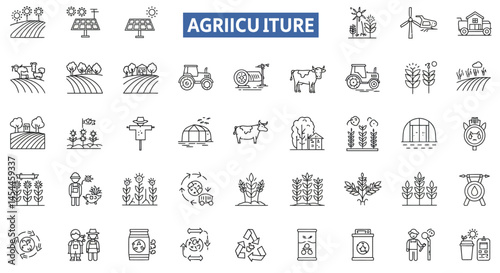 Agricultural Icons Depicting Farming Renewable Energy and Sustainable Practices