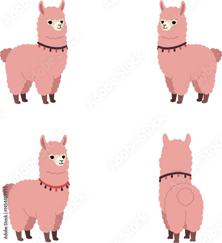 Pink alpaca vector illustration set for tshirt printing and craft projects design ideas 