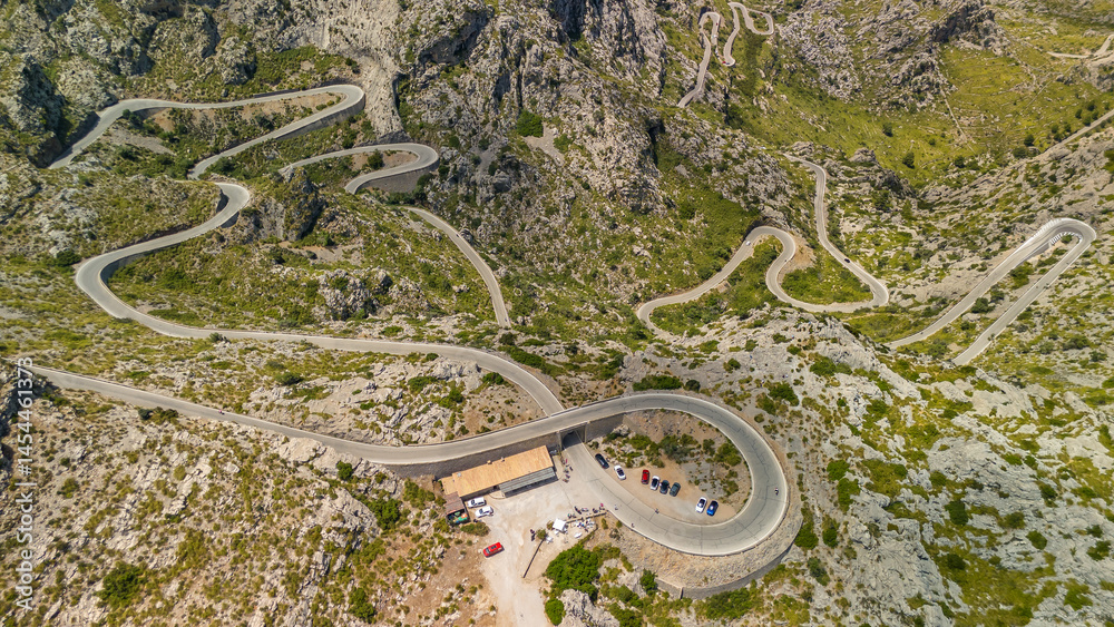 Aerial view of the famous Sa Calobra Road in Mallorca, Balearic islands, Spain.