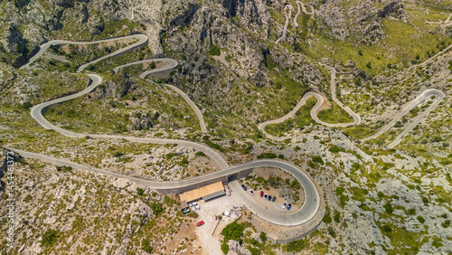 Obraz na płótnie Aerial view of the famous Sa Calobra Road in Mallorca, Balearic islands, Spain. w salonie