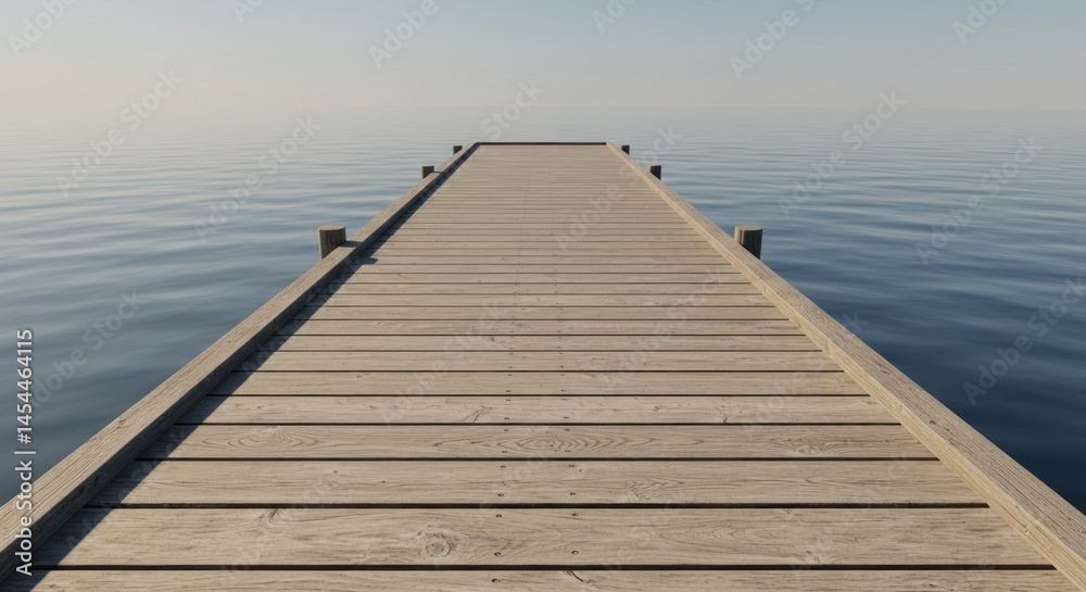 Fototapeta premium Peaceful wooden pier extending into calm water