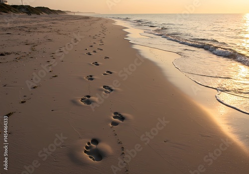 Sunset Beach Footprints: A Serene Coastal Scene