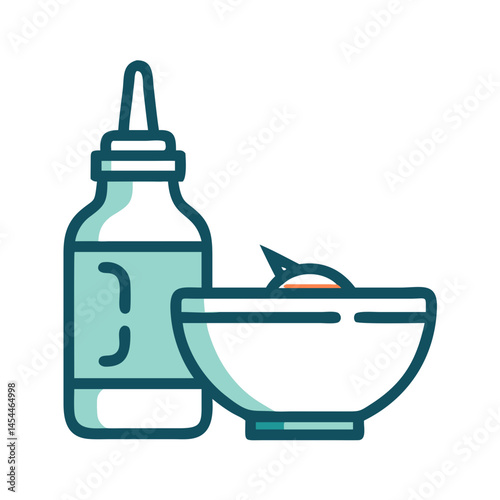 Sauce Bottle with Bowl Icon Representing Condiment Serving and Flavor Enhancement