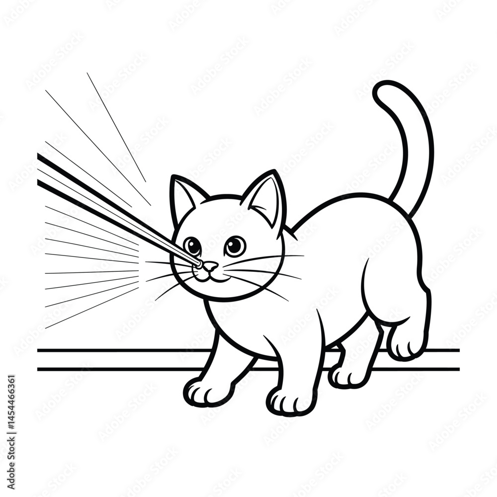 Obraz premium Naughty Black Outline Cat Vector for Coloring Pages, Funny Kitten Design
