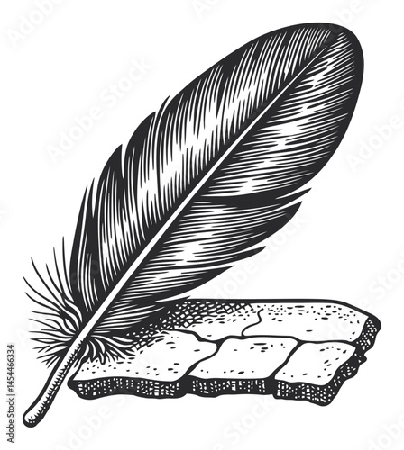 Vintage Feather Quill Pen on Paper for Artistic and Literary Themes