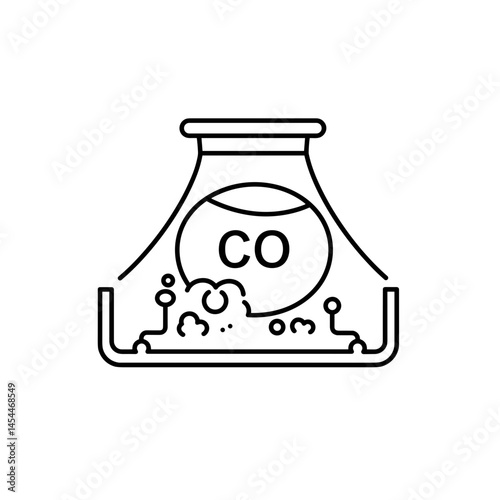 Chemical flask with bubbling reaction labeled CO  