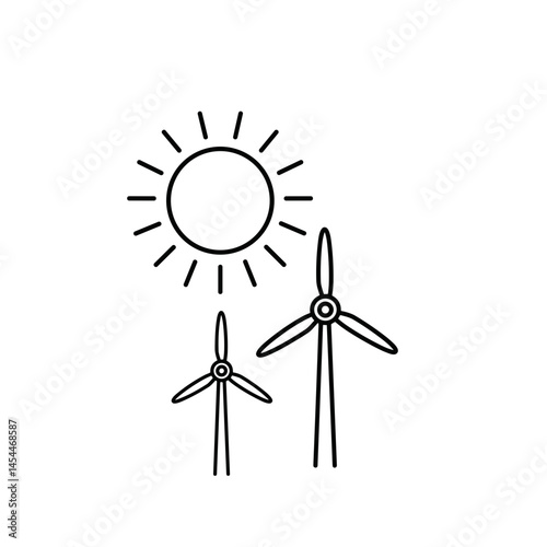 Wind turbines generating energy under the sun  
