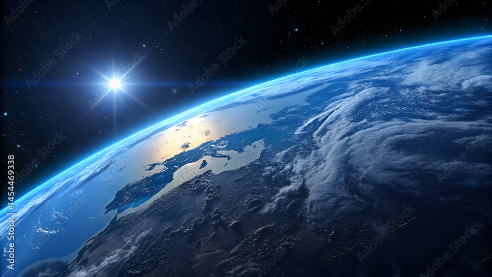 Obraz premium Blue sunrise view of earth from space