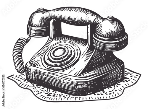 Vintage rotary telephone illustration in detailed vector art style