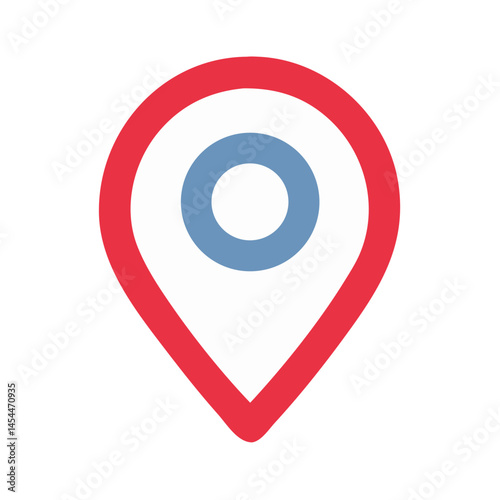 Vector icon of a location pin with a blue circle on a red pin design