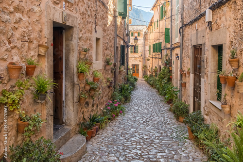 Obraz na płótnie Picturesque narrow street in the Valdemossa town, Mallorca, Spain w salonie