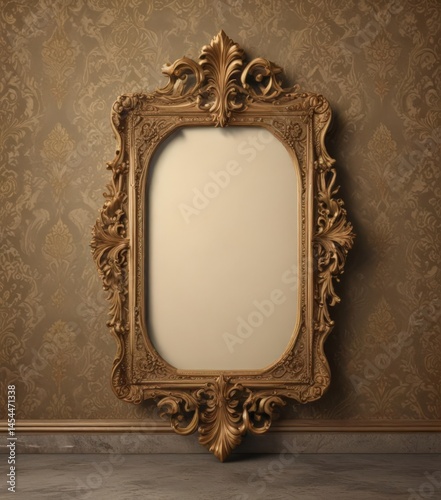 Elegant vintage frames on luxurious damask  Various shapes & sizes ,  composition,  aesthetic,  decor