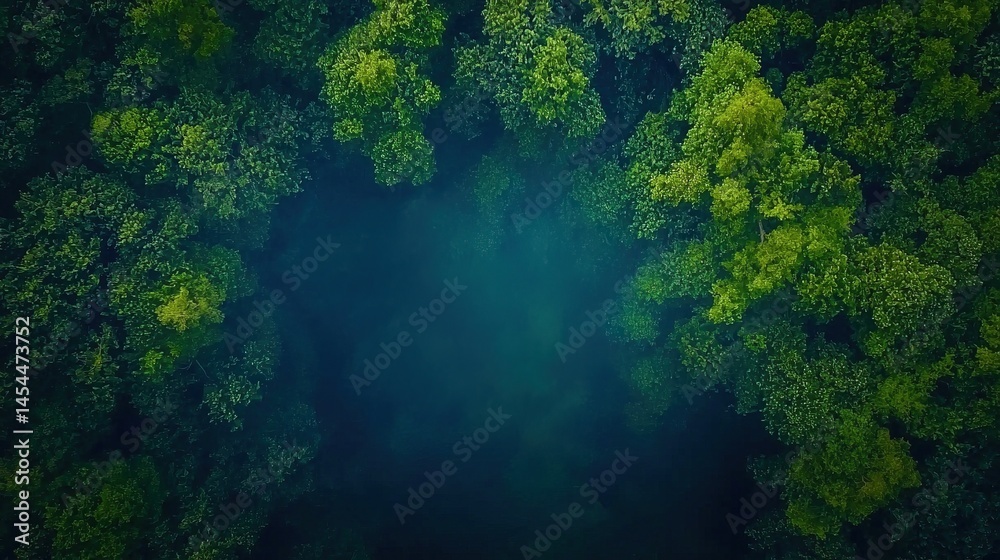 Verdant forest canopy viewed from above. Verdant forest canopy viewed from above.