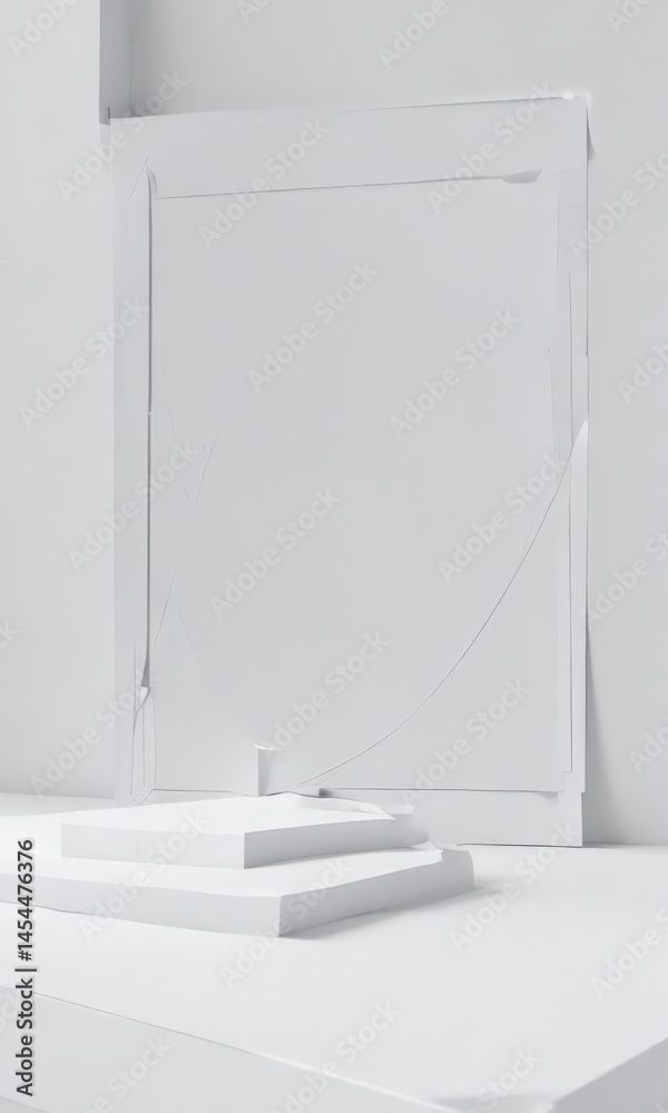 Obraz premium Abstract blueprint shapes, stark white backdrop, sharp lines, graphic, blueprint, industrial