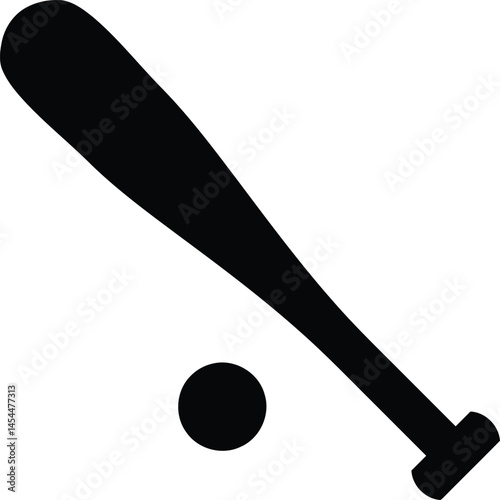 Baseball Icon: A simple, yet striking silhouette of a baseball bat and ball in a minimalist black on a clear field, evoking the spirit of the game. 