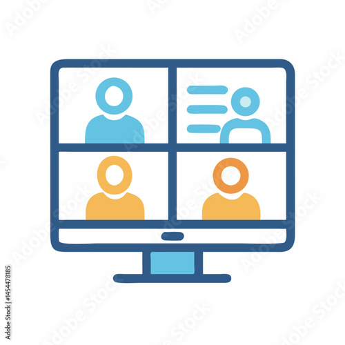 Video Conference Screen Icon Representing Virtual Meeting and Online Communication