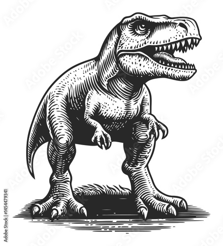 Vintage Vector Style Illustration of a Tyrannosaurus Rex Dinosaur