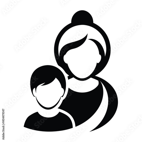Black and White Icons of Mothers and Children icon set
