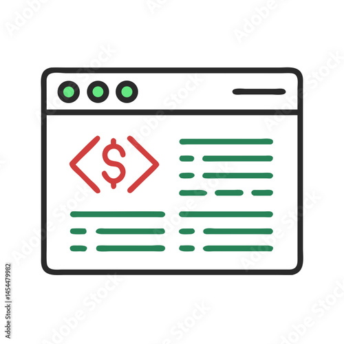 Web Page with Code Icon Representing Financial Web Development Interface
