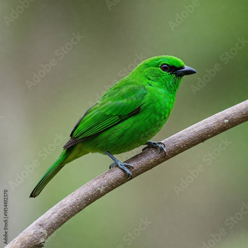 Green bird. A Palm Tanager also know as sanhaço or Coconut Tanager perched on the branch. Species Thraupis palmarum. Birdwatching. Birding.