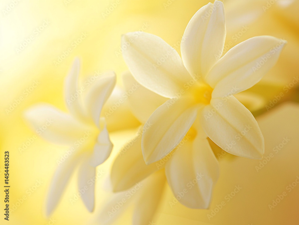 Obraz premium Soft Yellow Flowers Spring Bloom Delicate Petals Nature Closeup Floral Macro Photograp