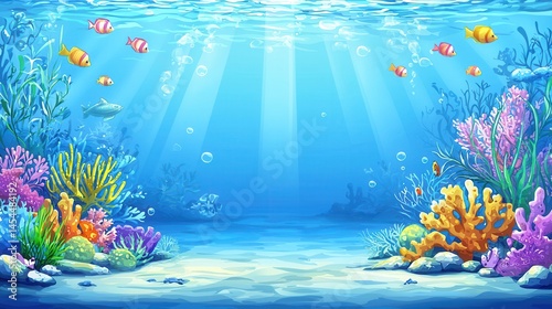 Fototapeta Naklejka Na Ścianę i Meble -  Vibrant Underwater Scene with Colorful Coral Reef and Fish