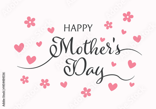 Black Script Mother's Day Typography with Heart and Flower shapes on Soft Pink Background