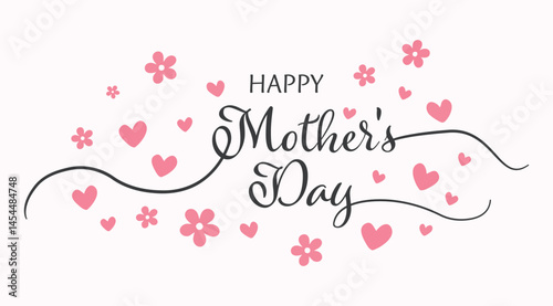 Black Script Mother's Day Typography with Hearts on Soft Pink Background