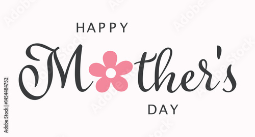 Black Script Mother's Day Typography with Flower Shape on Soft Pink Background