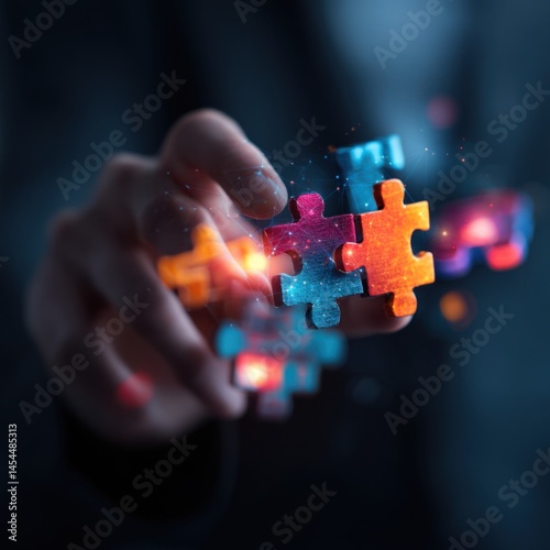 Businessman joining puzzle pieces representing problem solving and teamwork