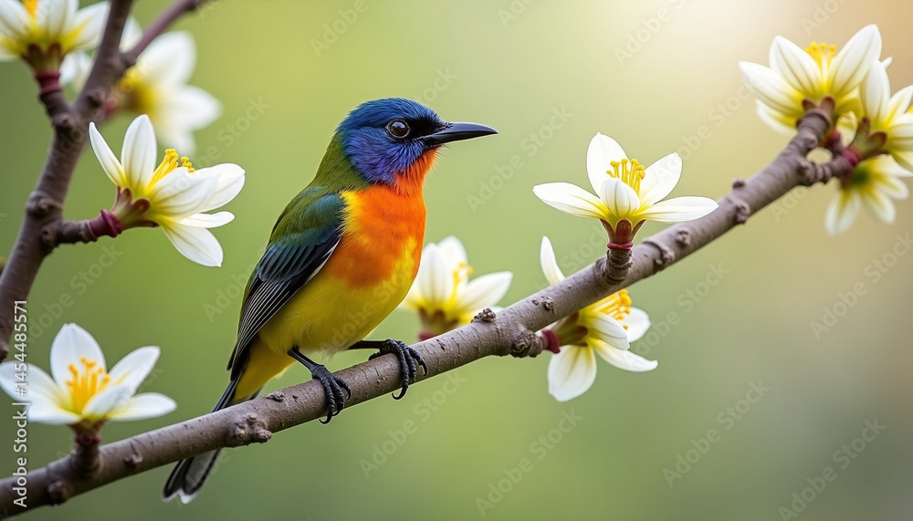 Close-Up of Small Bird Perched on Tree Branch in Forest Close-Up of Small Bird Perched on Tree Branch in Forest