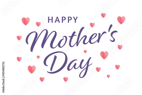 Purple Script Mother's Day Typography with Heart Shape on White Background