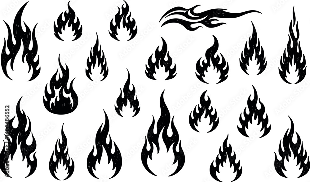 Naklejka premium Fire flame icon. Brush grunge illustration. Crayon vector paint logo. Graphic background. Spray fire symbol. Doodle y2k flame. Hot crayon texture grafitti. Heat shape, abstract stroke