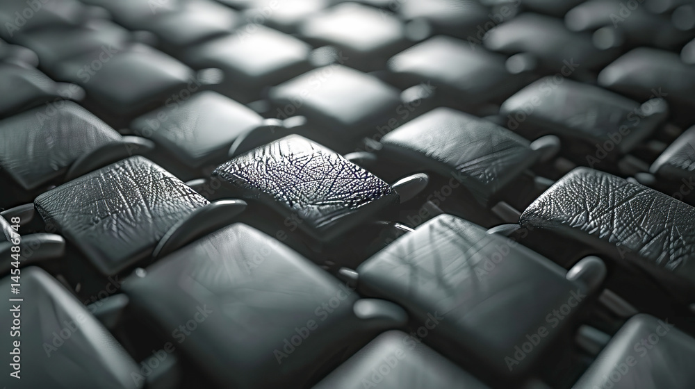 Fototapeta premium Interwoven black leather squares forming textured surface
