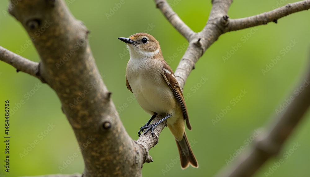 Fototapeta premium Close-Up of Small Bird Perched on Tree Branch in Forest