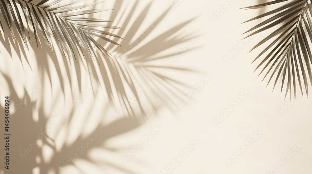 Obraz premium Elegant shadows of palm leaves on a cream backdrop.