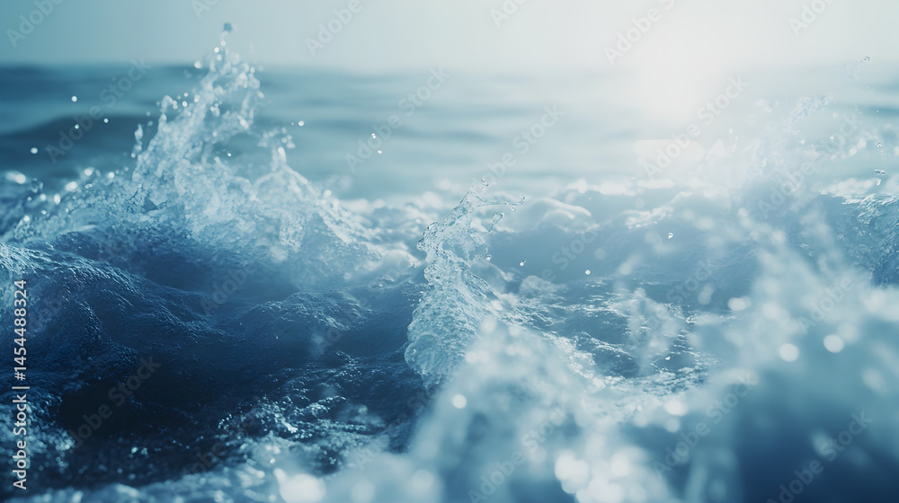 Obraz premium Dynamic blue ocean waves splash with white foam on the shore, capturing the power of nature and the motion of the tide