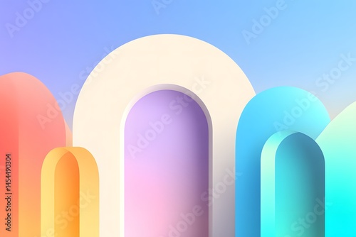 Colorful Abstract Design with Arches and Curved Shapes in Pastel Tones