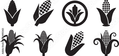 Collection of Black and White Corn Icon Silhouettes