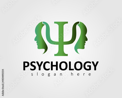 psychology logo design with two-face concept and psychology symbol in the middle
