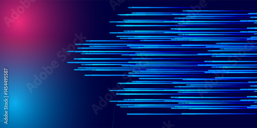 Abstract technology horizontal motion style concept. Particle connection background design with red and blue lights. vector illustration EPS 10