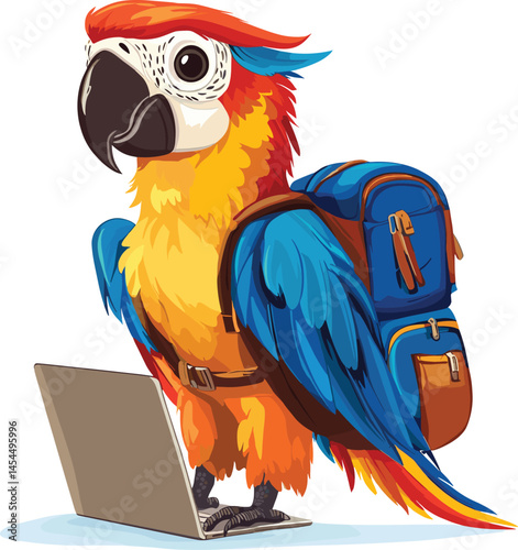 cartoon parrot on a laptop
