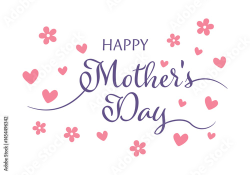 Happy Mother's Day Typography with Hearts and Flowers