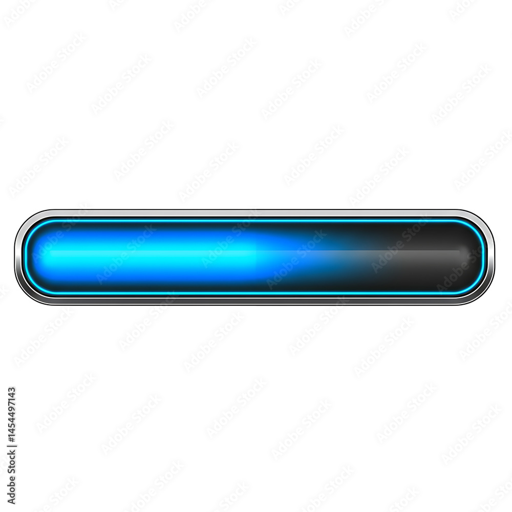 Futuristic UI Element: Glowing Blue Progress Bar on Black Background with Polished Silver Chrome Bezel and Clean Aesthetic, Ready for Interface Design Futuristic UI Element: Glowing Blue Progress Bar on Black Background with Polished Silver Chrome Bezel and Clean Aesthetic, Ready for Interface Design