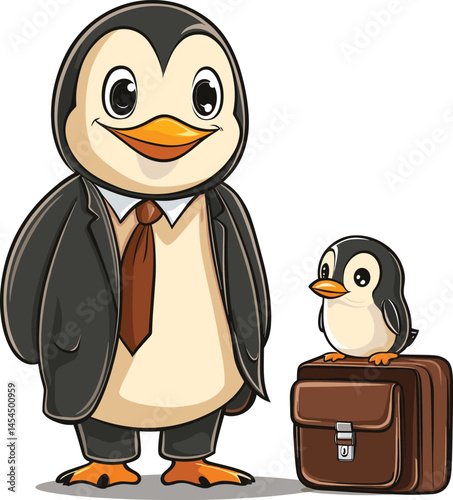 cartoon penguin with a bucket