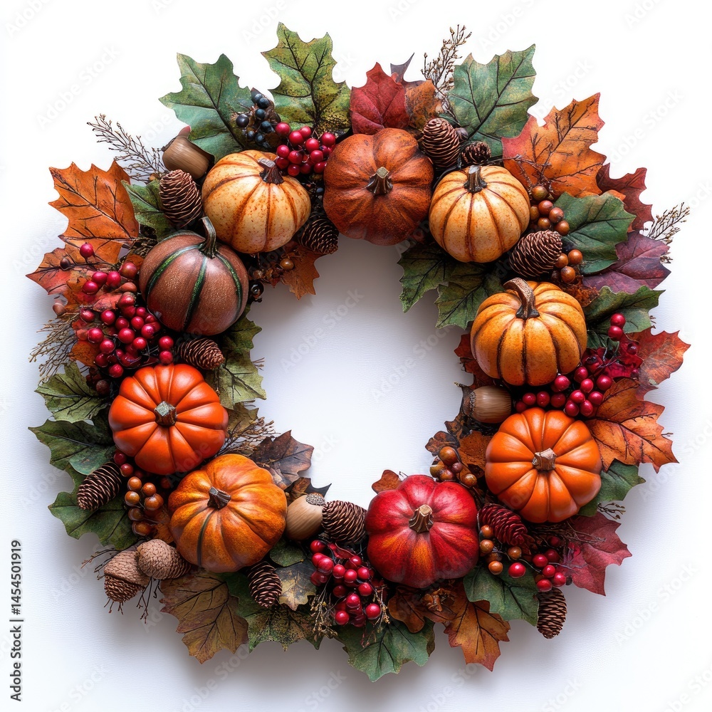 Autumn wreath with fall-themed decorations Autumn wreath with fall-themed decorations