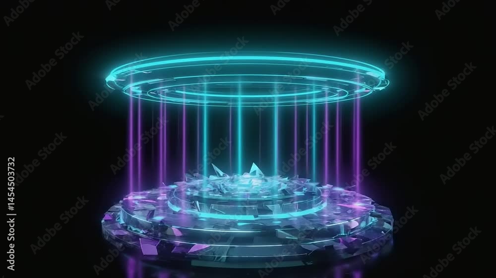 Abstract digital pedestal with glowing rings. Abstract digital pedestal with glowing rings.